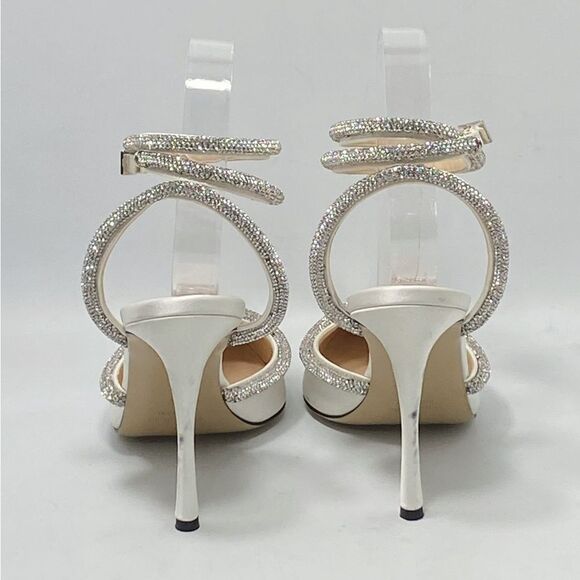 Mach & Mach Crystal Heart 110 Satin Ankle-Strap Pumps size 38 - Picture 9 of 16